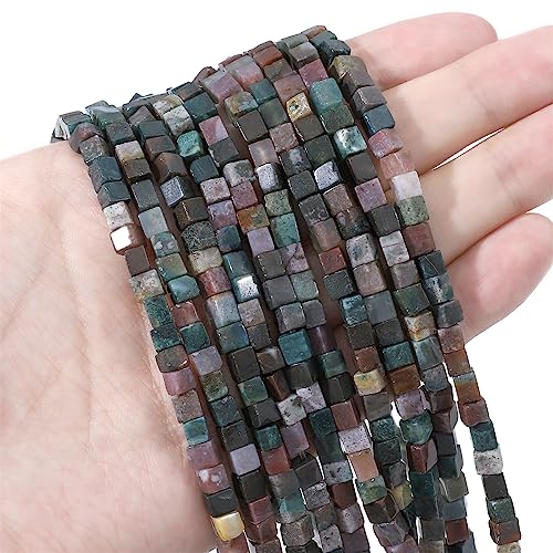 BEADIA Natural Indian Agate Square Stone Beads 4x4mm 85pcs Cube Loose Semi Gemstone Beads for Jewelry Making Design - color: Indian Agate