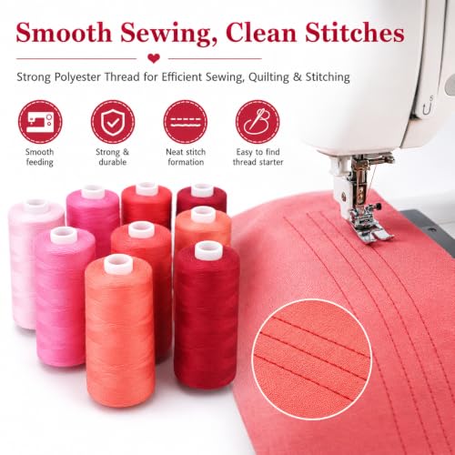 Simthread All Purpose Sewing Thread, 10 Spool Assorted Red Series 1000 Yards Each Bobbin Polyester Thread for Sewing, Handy Polyester Sewing Threads for Sewing Machine - (Red Series) - color: red series