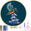 TINDTOP Embroidery Kit for Beginners Adult, Kingfisher Embroidery Kit for Beginners Include Embroidery Cloth Hoops Threads for Craft Lover Hand Stitch with Embroidery Skill Techniques - color: Kingfisher