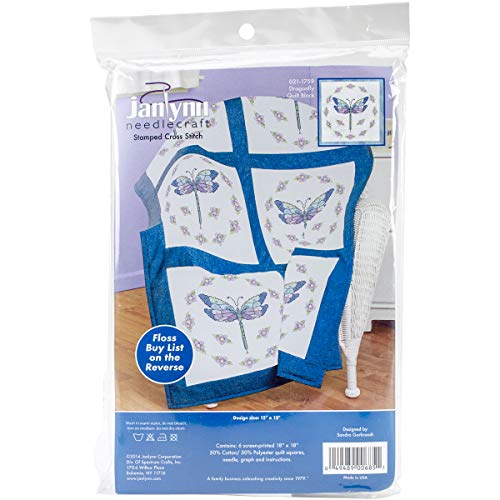 Janlynn Dragonfly Quilt Block Stamped Cross Stitch, 18 by 18-Inch, 6-Pack