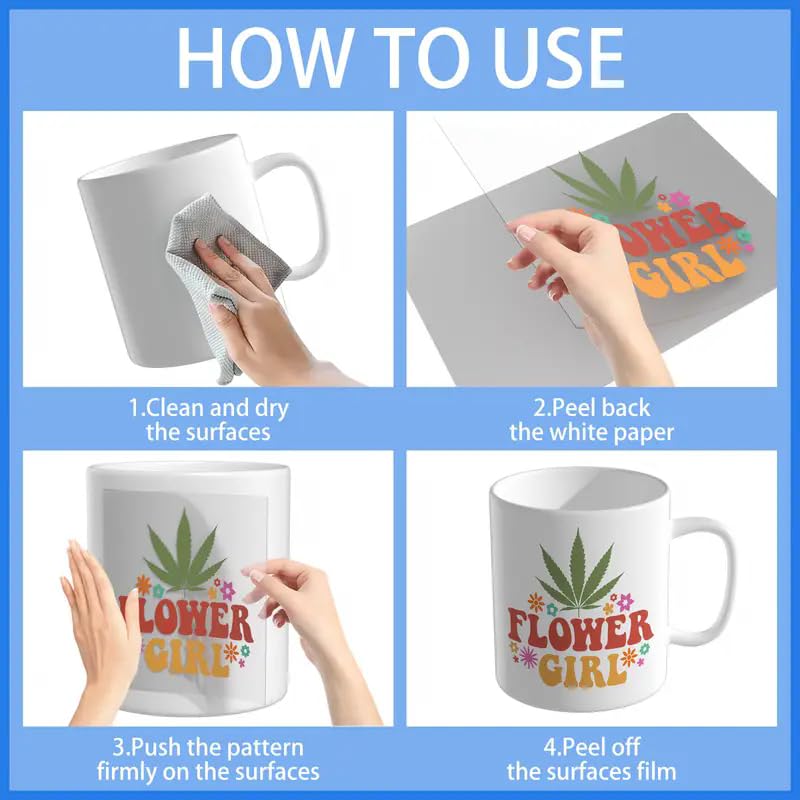 4pcs Mexican Floral Floral Leaf UV DTF Cup Wraps Transfer Waterproof Sticker for Glass Cups Furniture Craft DIY Crafts，Rub on Transfer Stickers for DIY Water Bottle Laptop Decal Wood Car
