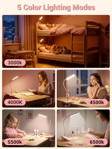 Pink Desk Lamp Cute Clip on Lamp,45 Modes Dimmable+450 Lumen Clip on Light - color: Pink