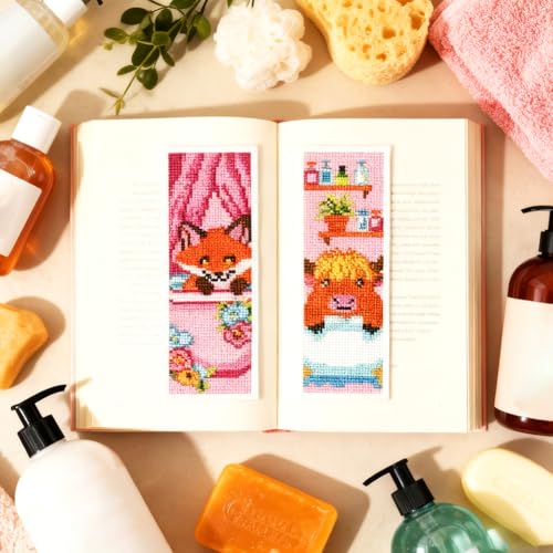 ORIGACH 6 Set Bathtime Animals Cross Stitch Bookmark Kit for Beginner - style: Bathtime Pet