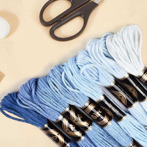 8 Skeins 6 Strands Blue Cross Stitch Thread Variegated Gradient Embroidery Floss Polyester Friendship Bracelet String Yarn Threads Bulk for Hand Sewing Bracelets Making Needlecraft Crochet - color: Gradient Blue, size: 70Yards
