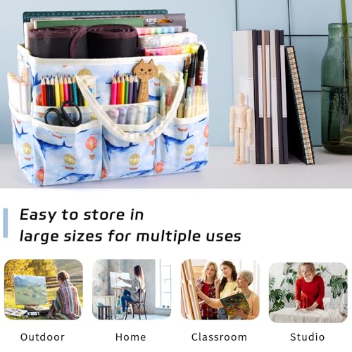 Craft Organizer Tote Bag with Multiple Pockets,Scrapbooking Art Storage - color: Light Whale