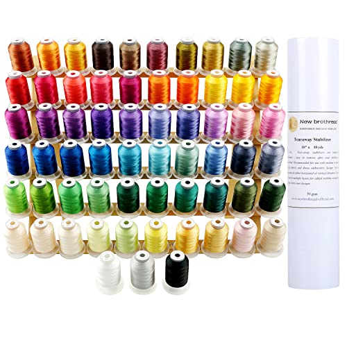 New brothread 63 Colors Thread Kit +10"x10yd Tearaway Embroidery Stabilizer