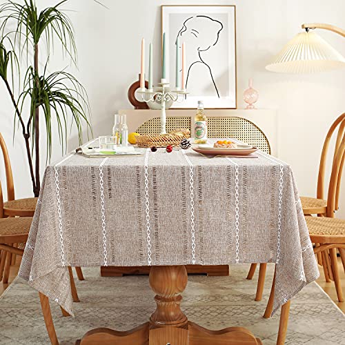 Chassic 60 x 84 inches Farmhouse Style Linen tablecloths, Wrinkle Resistant Washable Dining Room Table Cloths for Rectangle Tables - Hemstitch Light Coffee - color: Hemstitch Light Coffee, size: 84" x 60" (Rectangular)