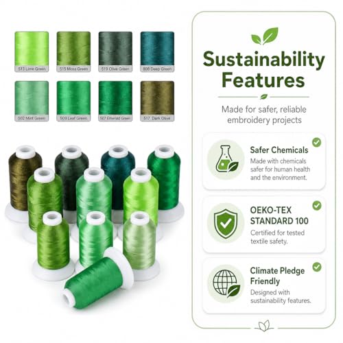 Simthread 15-Color Polyester Machine Embroidery Thread Set, Green Series - color: 15green colors