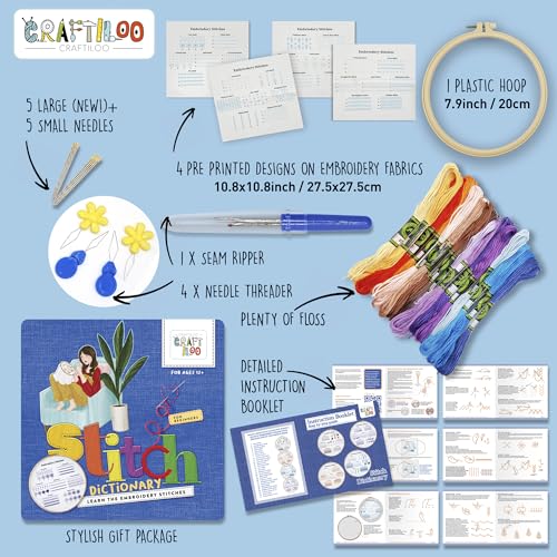 Practice Embroidery Kit for Beginners - Learn Stitches Sampler Kit - color: Stitch Dictionary Practice