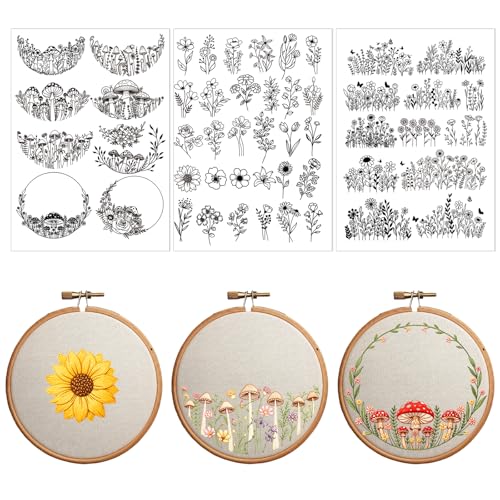 Floral Water Soluble Embroidery Patterns, 3 Sheets Stick and Stitch Embroidery Papers Wash Away, Transfer Paper with Pre-Printed Flower Leaves Designs for Hand Sewing Lovers Beginners Customized Gifts - size: Flower Leaves