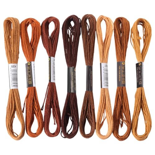 8 Skeins 6 Strands Brown Embroidery Floss Threads Polyester Variegated Gradient Friendship Bracelet String Cross Stitch Thread Bulk for Jewelry Making Hand Sewing Knitting Stitching Crafts - color: Brown