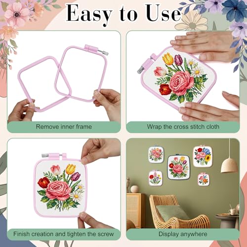 Tigeen 5 Pcs Embroidery Hoops, 5 Sizes ABS Plastic for Sewing, Square - style: Square