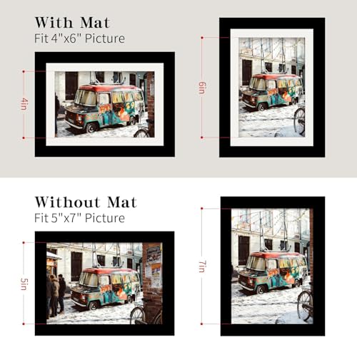 WUTL 5x7 Picture Frames Solid Wood 4x6 Photo Frame with Mat Black 6 Pack - color: Black, size: 5x7