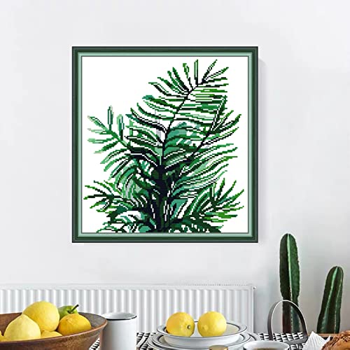 Svarog Stamped Cross Stitch Kits Beginners Full Range of Embroidery Patterns Starter Kits for Adult or Kids DIY Cross Stitches Needlepoint Kits 14CT-Green Plant（2） 12.2x12.6 inch - color: Green plant（2） 12.2x12.6 inch