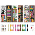 ACRNIGHEET 6PCS Counted Cross Stitch Bookmark Kits for Beginners Bookshelf - style: Words and bookshelf patterns