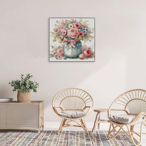 MYBISYMQQ Stamped Cross Stitch Kits - Flower Embroidery Starter Kit for Adult Beginners, Cross Stitch Kits Embroidery Kit Arts and Crafts for Beginners,Crafts for Home Wall Decor 13.7x13.7 inches - color: D070