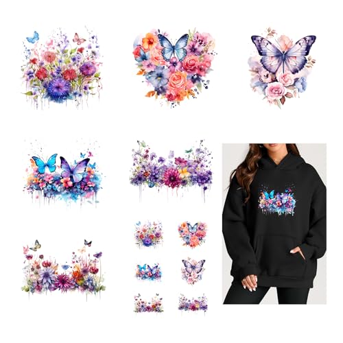 12PCS Ink Splash Flower & Butterfly Iron On Transfers - style: NF002