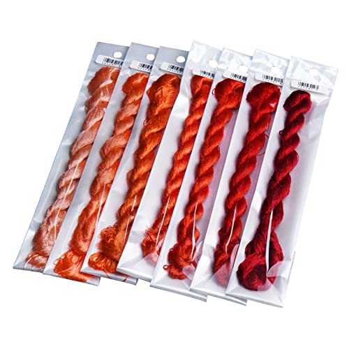 Natural Silk Thread for Embroidery, 7 Vibrant Colors, 110m Each, Handmade Silk Floss（07） - color: 07