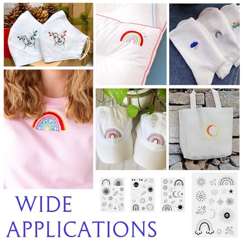 Magibeads 60Pcs Moon Sun Star Water Soluble Embroidery Stabilizer Adhesive Stick and Stitch Embroidery Transfer Paper for Hand Sewing Beginners Adults - color: Moon & Sun & Star