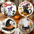 Zhenqing 4-Piece Halloween Embroidery Kit for Beginners - Spooky Ghost, Witch Hat, Black Cat & Cauldron Designs with Pre-Printed 29x29cm Cotton Fabric, Hoop, Threads & Tools(C0165) - style: C0165