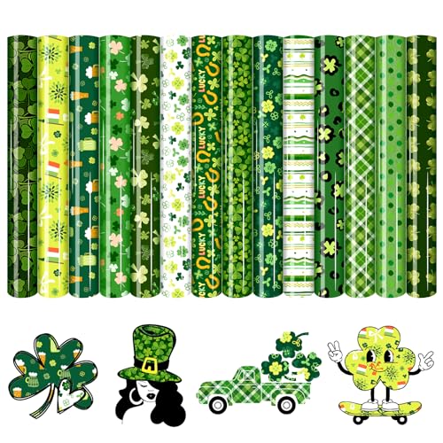 HTVSTD Four Leaf Clover Heat Transfer Vinyl 14pcs 12×10in Iron on Vinyl - color: Leaf