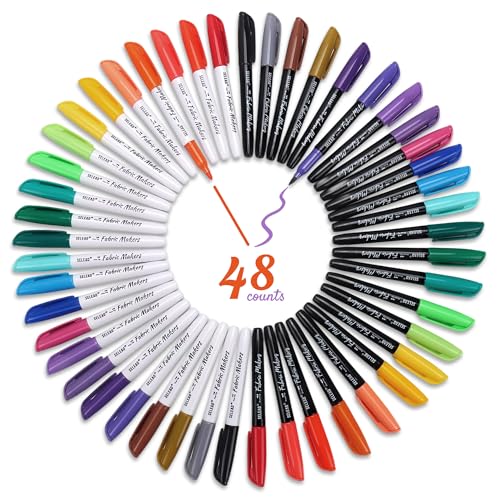 SELEAD 48 Fabric Markers Permanent for Clothes, Fine & Brush Tip Art Marker - size: 48 Count (Pack of 1)
