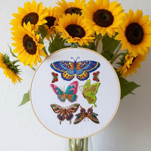 4 Sheets Stick and Stitch Embroidery Paper Patterns, Butterflies Stabilizer Water Soluble Hand Sewing, Embroidery Stencils, Embroidery Pattern for Hand Sewing Lover Beginners, Jean Bag T-Shirt (40Pcs)