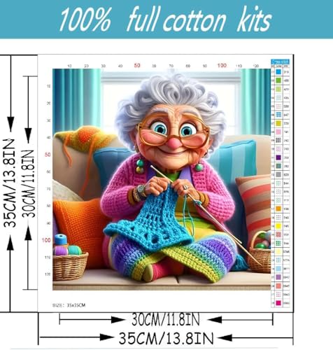 Grandmother Knitting Stamped Cross Stitch Kits for Beginners Adults, Dimensions Needlepoint Art Crafts,Counted Cross Stitch Kits Embroidery Kits for Beginners Adults for Home Decor 13.8X13.8inch - color: Cross Stitch-1011-9