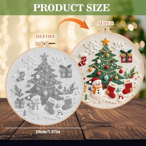 RUIQLXHANG Christmas Embroidery Kit, Gnomes Embroidery Kits for Beginners with Pattern, Cotton Threads, Needles, Instruction, 20cm Hoop, Gift for Mom, Grandma (Christmas Tree) - color: Christmas Tree