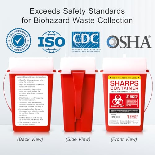 Sharps Container - Small Sharps Containers for Home Use, Travel & Disposal - size: 1 Quart
