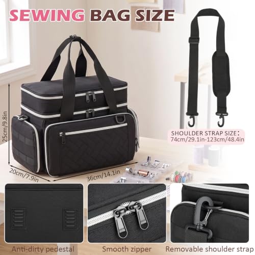 Lyhaxon Sewing Organizer Storage Bag, Double Layer Sewing Box Case - color: Black