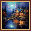 Funchey Stamped Cross Stitch Kits, DIY Cross Stitch Pattern for Adults Beginners Needlepoint Kits Embroidery Kit Arts and Crafts 11CT- Night View by the Lake 18x18 inch - color: Handicraft patterns12