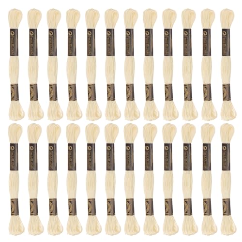 HARFINGTON 24 Skeins Embroidery Floss 8m Each Egyptian Long Fiber Cotton Cross Stitch Thread 26S/2x6 for Embroidery Projects Bracelet, Cream - color: Cream