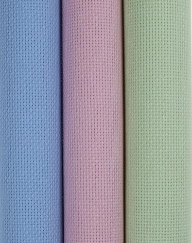 KCS 3 pc of 15" x 18"(38cmx45cm) Counted Cross Stitch Cotton Aida Cloth Needlework Rolled Fabric Box,18CT,Light Blue+Pink+Light Green - color: Light Blue+pink+light Green, size: 18CT