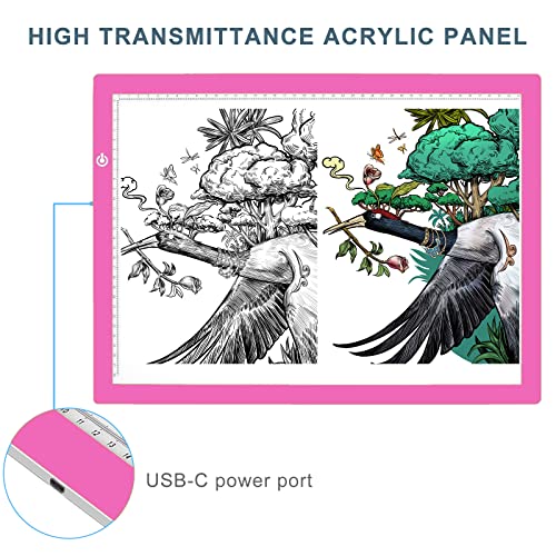A3 Copy Light Board Tracing Box, Ultra-Thin Adjustable Drawing Tablet USB Power Artcraft LED Tracer Light Pad for Diamond Art Painting Accessories, Sketching, Animation, Quilting, Stenciling (Pink) - color: PINK, size: 11.7 x 16.5 inches
