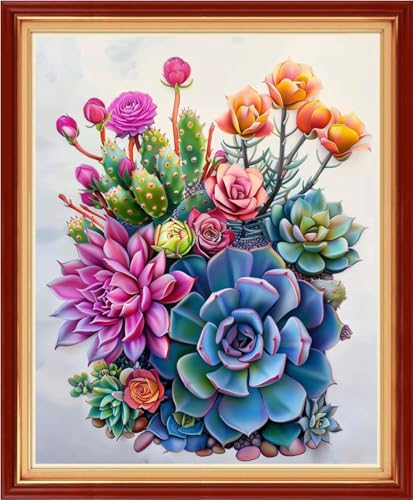 Artvxeay Stamped Cross Stitch Kits Beginners Full Range of Embroidery Starter Kits for Adults Printed Cross Stitching DIY Needlepoint Kit 11CT- Flower Succulent Plant 16x20 inch - color: Color53