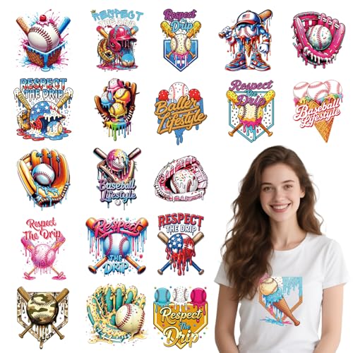 Wxiben Baseball Iron on Transfers for T-Shirts - 20 Pcs Baseball Sport Team Dtf Transfers Ready to Press Ice Cream Base Ball Transfer Vinyl Stickers Iron on Decals for Clothing Pillows Bag DIY Crafts - style: Baseball