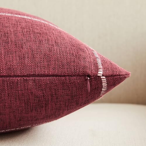 2 Packs Grid Embroidery Throw Pillow Covers 16x16in Burgundy - color: Burgundy, size: 16" x 16" (Pack of 2)