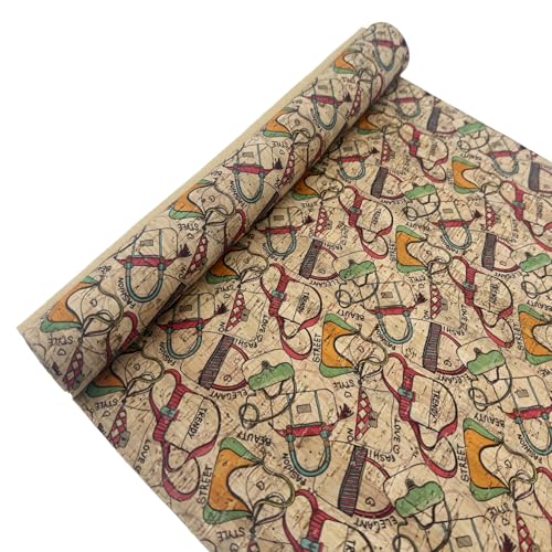SorenCut Cork Fabric Roll 12 x 52 Inch – Small Bags Print Cork Leather Fabric for Earrings, Bow Making, Bags, Wallets & DIY Sewing Projects – Vegan Leather Alternative Craft Sheet - color: Small Bags