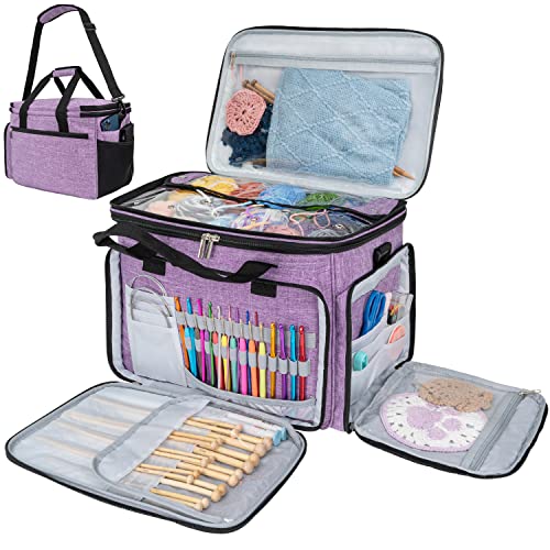 PAVILIA Knitting Yarn Storage Bag Crochet Organizer for Knitter, Purple - color: Heather Purple