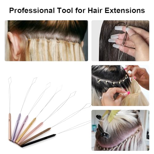 5Pcs Hair Extension Looper for Micro Beads Rings Removable Wire Threading Tool for Weft Extensions Feather Extensions Beader for Microlinks Microbeads Tubes - color: 3 Gold