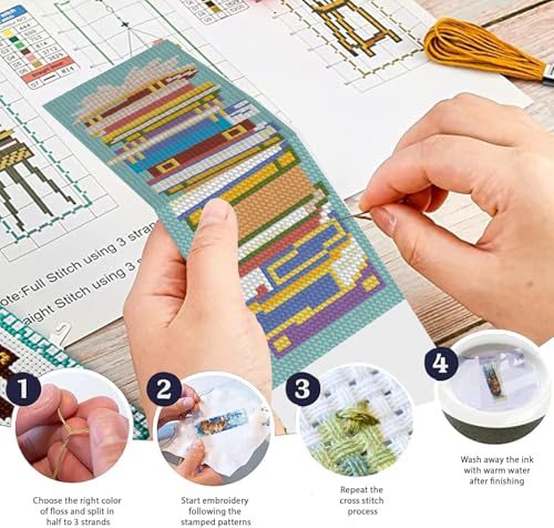 KYOQFVN Bookshelf Cross Stitch Bookmarks for Adults Beginners - 14CT Crossstitch Bookmark Kit - Counted Cross Stitch Bookmarks with Instruction for Book Lovers Reader Writers 6×20cm - color: SQSZX-001