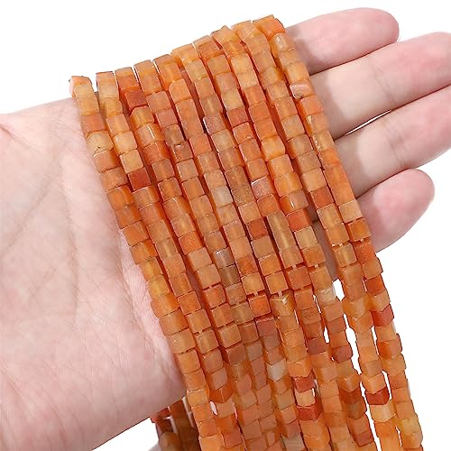 BEADIA Natural Red Aventurine Square Stone Beads 4x4mm 85pcs Cube Loose Semi Gemstone Beads for Jewelry Making Design - color: Red Aventurine