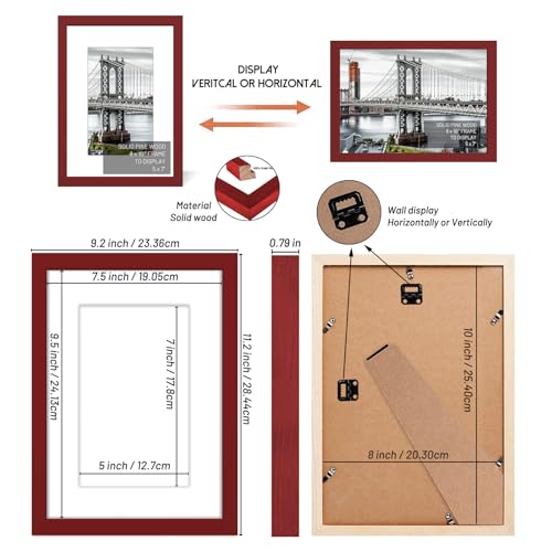 8x10 Solid Wood Picture Frames - 5x7 with Mat or 8x10 without Mat - Wall Mount or Table Top (Red) - color: Red, size: 8x10 inch