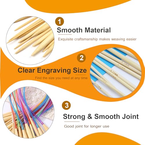 Mdoker 18 Pairs Bamboo Knitting Needles Set Circular Wooden Knitting Needles with Colorful Plastic Cable Size 2mm-10mm,Knitting Needle for DIY Craft(60cm/24inch) - size: 24inch