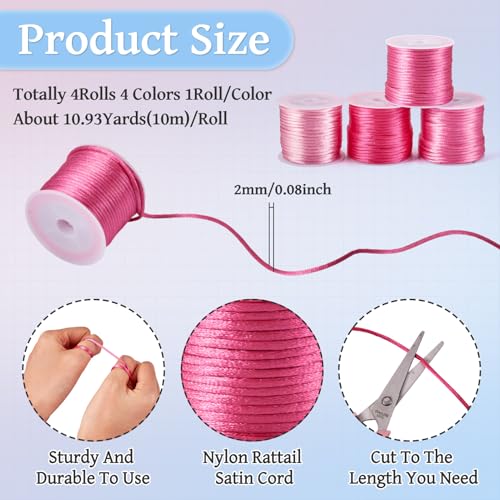 Elecrelive 40 Yards 2mm Nylon Satin Rattail Cords Mix Pink Nylon String - color: Mix Pink