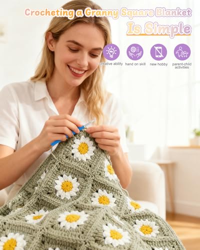 Coopay Crochet Kit for Beginners, Granny Square Crochet Blanket Kit, Camel - color: Camel - Daisy