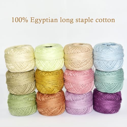Double Mercerized Egyptian Long Staple Cotton Pearl Thread Ball 10 Grams Rainbow Color 12 Colors per Box for Crochet Hardanger Kniting Hand Sewing,Natural Earth TonePalette - color: Natural Earth Tone Palette