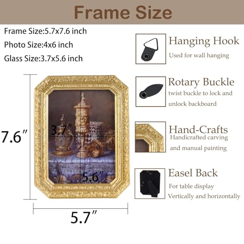 Vintage Picture Frames 4x6 Octagon Gold Antique Ornate Picture Frames for Tabletop and Wall Mount with Glass Front Retro Home Decor Old Fashioned Victorian Photo Gallery Wall Decor - color: Gold, size: 4x6