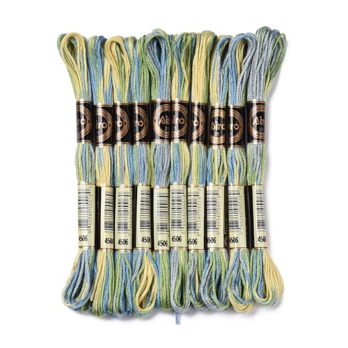 10 Skeins Light Sea Green 0.5mm 6-Ply Polyester Embroidery Floss Cross Stitch Threads Segment Dyed Gradient for DIY Craft Hand Sewing Knitting DIY Crafts Jewelry Making 8.75 Yards(8m)/Skein - color: Light Sea Green